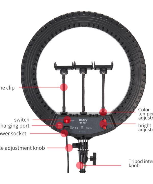 JMARY FM‑18R 18″ (45cm) LED Ring Light with Adjustable Stand - Image 4