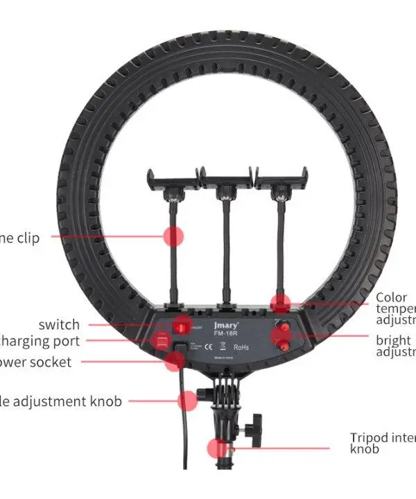 JMARY FM‑18R 18″ LED Ring Light with Adjustable Stand - Image 4