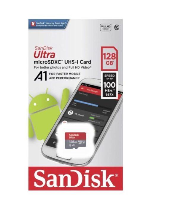 Sandisk Memory Card Micro SD Ultra With Adapter – 100MB/S 128GB