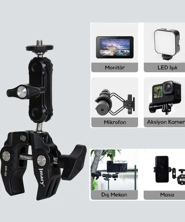 JMary SR‑56 Heavy‑Duty Super Clamp Mount with 1/4″ & 3/8″ Screw Adapter - Image 3