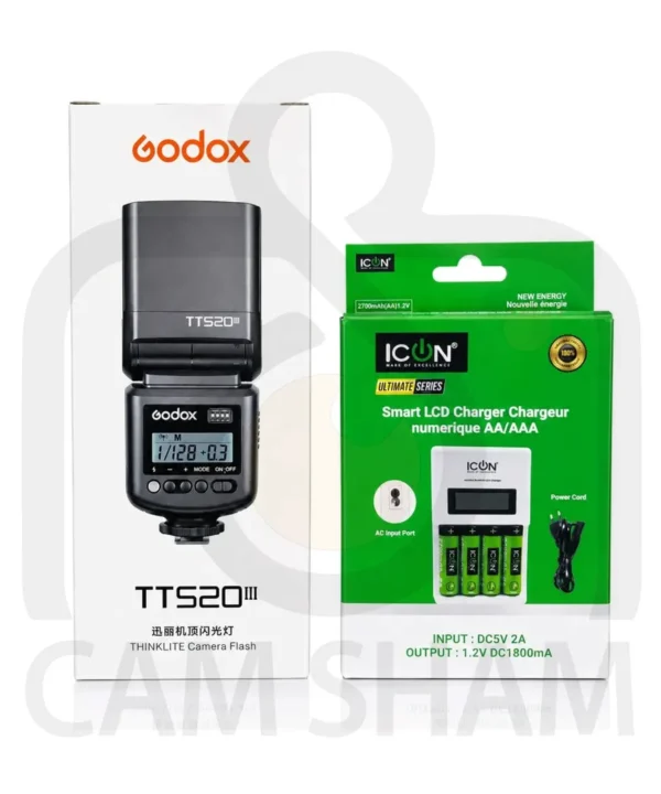 Godox TT520 III Flash with ICON 4x 2700 Cell & Charger Bundle