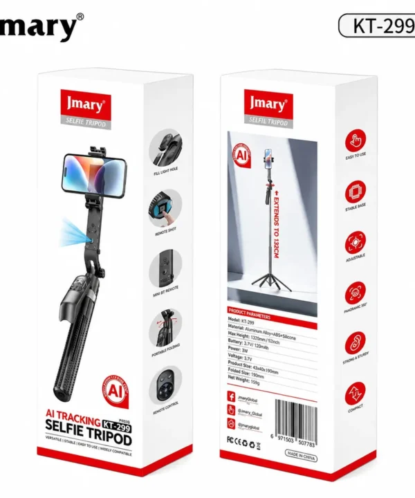 Jmary KT-299 AI Face Tracking Selfie Stick Tripod with Bluetooth Remote