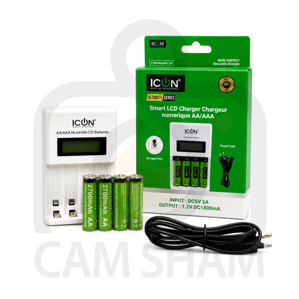 ICON Quick LCD Battery Charger 4×2700mAh AA Rechargeable Batteries