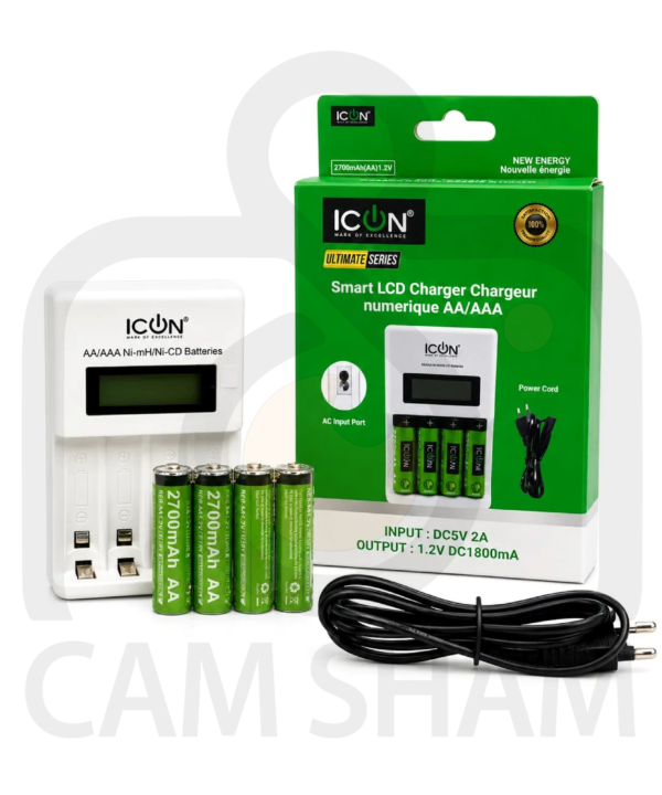 ICON Quick LCD Battery Charger 4×2700mAh AA Rechargeable Batteries