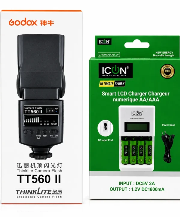 Godox TT560 II Flash with ICON 4x 2700mAh Cells & Charger Bundle
